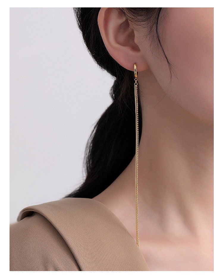 Gold Long Chain Earring, Gold Snake Chain Earring, Gold Dangling Earring, Minimalist, Modern Look Earring Gold Drop Chain WATERPROOF Earring