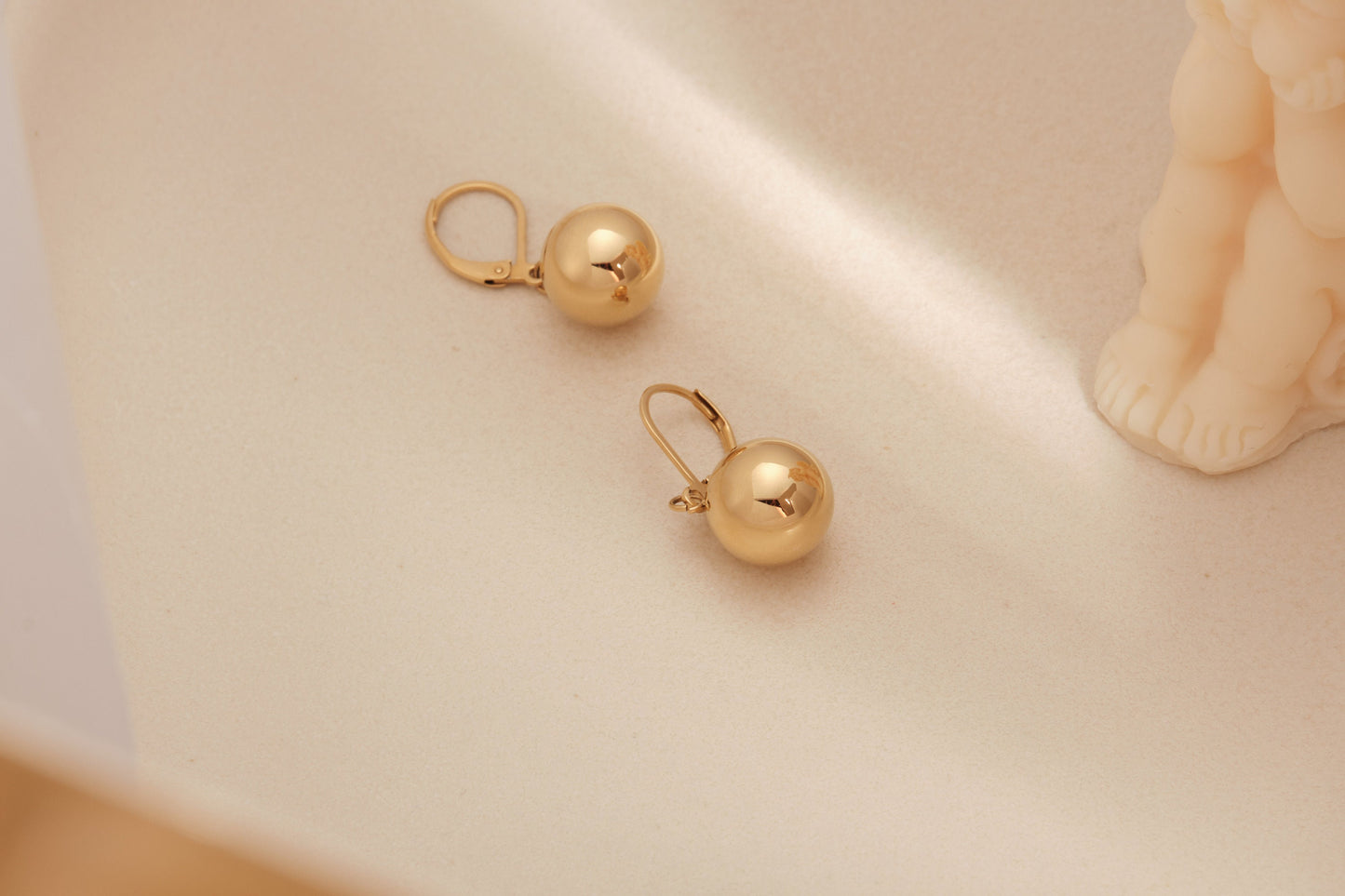 Gold Large Ball Earring, gold earring, dangling earring, gold hoop earring, minimalist, dainty earring, statement earring waterproof earring