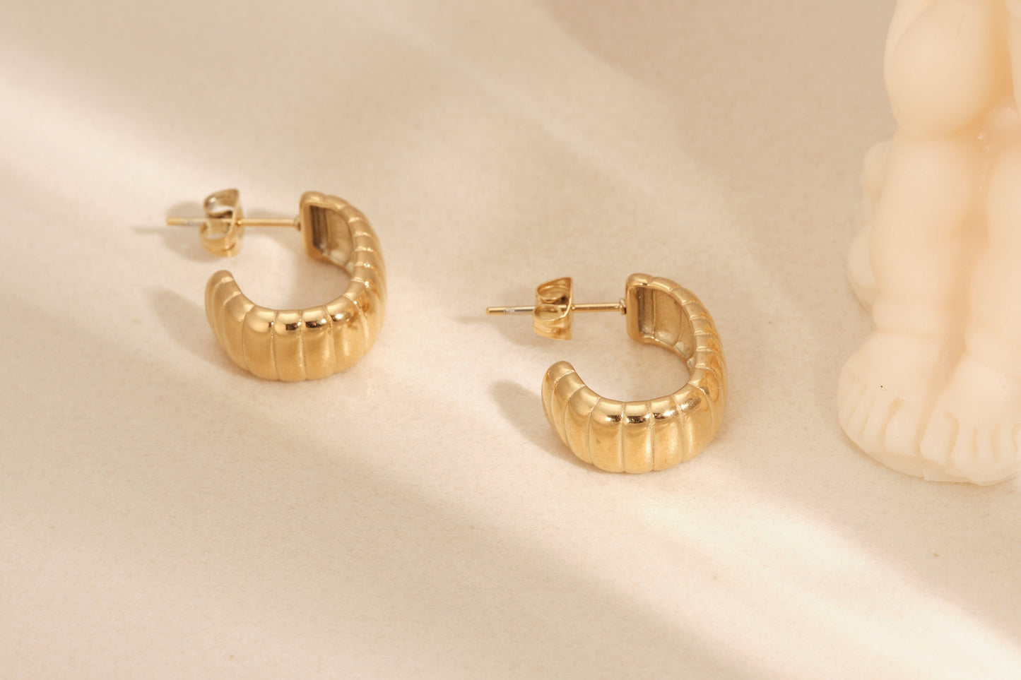 Gold Croissant Earrings, Gold Hoops, Chunky Hoops, Twisted Hoops, Gold Thick Hoops, Hoop Earrings, Wide Hoop, Gold Open Hoops, WATERPROOF