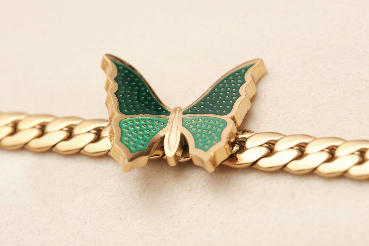Green Butterfly Necklace, Gold Necklace, Gold Herringbone, Gold Snake Chain Choker, Gold Butterfly Choker, Gold Choker, WATERPROOF Choker
