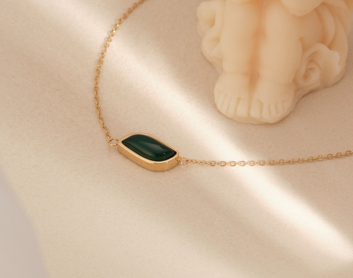 Green Agate Necklace, Gold Necklace, Green Jade Charm Bracelet, Dainty Necklace, Dainty Bracelet, WATERPROOF, Gold Jewelry, Minimalist