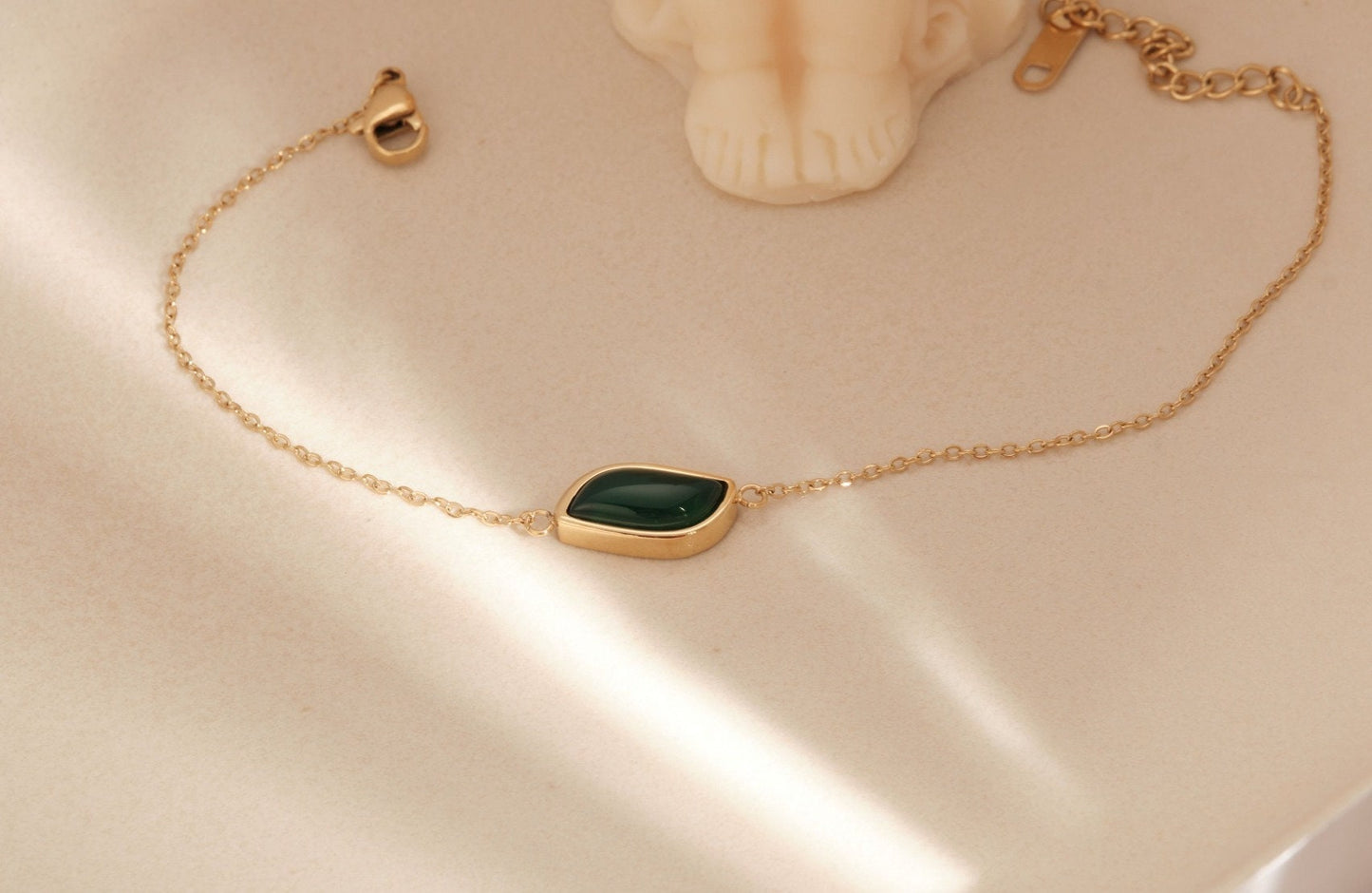 Green Agate Necklace, Gold Necklace, Green Jade Charm Bracelet, Dainty Necklace, Dainty Bracelet, WATERPROOF, Gold Jewelry, Minimalist