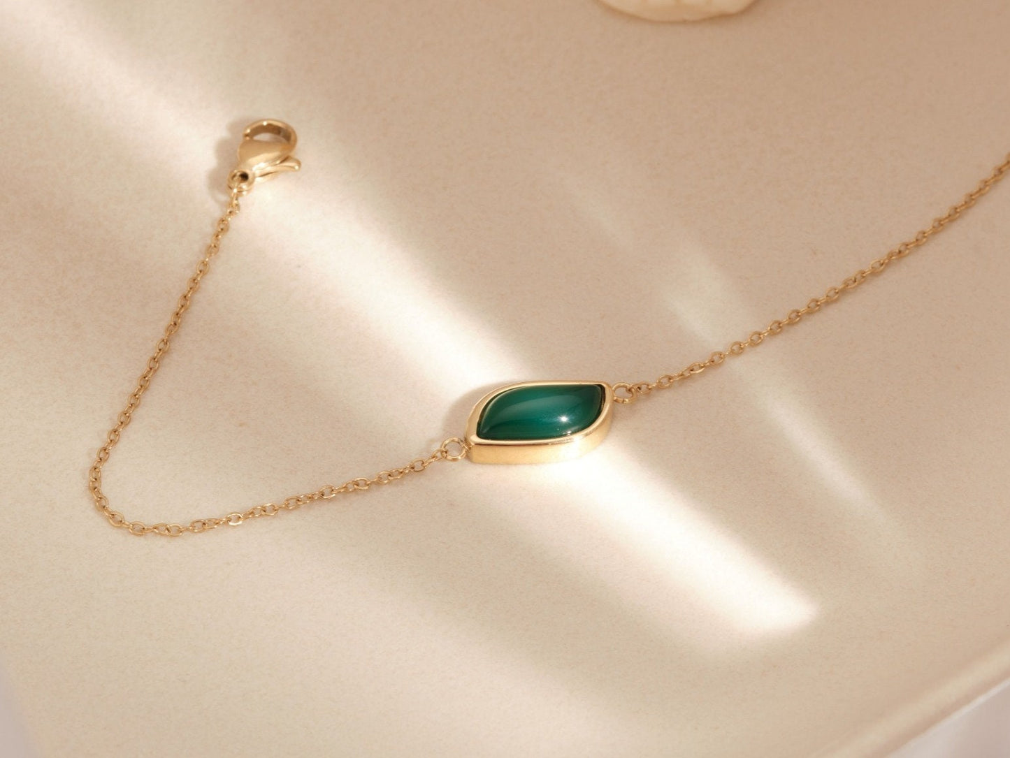 Green Agate Necklace, Gold Necklace, Green Jade Charm Bracelet, Dainty Necklace, Dainty Bracelet, WATERPROOF, Gold Jewelry, Minimalist