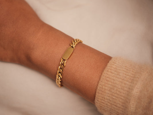 Gold Cuban Chain Bracelet, Gold Bracelet, Linked Chain Bracelet, Gold Curb Chain Bracelet, Gold Chunky Cuban Chain, Waterproof