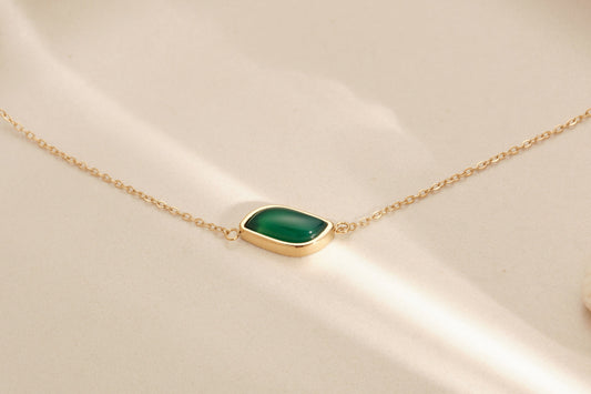 Green Agate Necklace, Gold Necklace, Green Jade Charm Bracelet, Dainty Necklace, Dainty Bracelet, WATERPROOF, Gold Jewelry, Minimalist