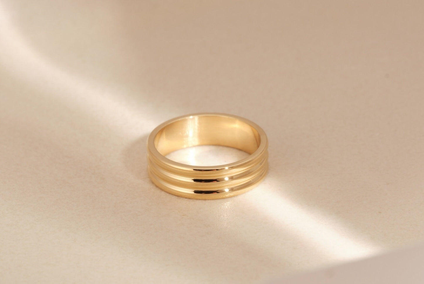 18K Gold Triple Band Ring, Gold Triple Ring, Gold Band Ring, stacking ring, simple band, Gold Wide Band, Gold Chunky Band, WATERPROOF Ring