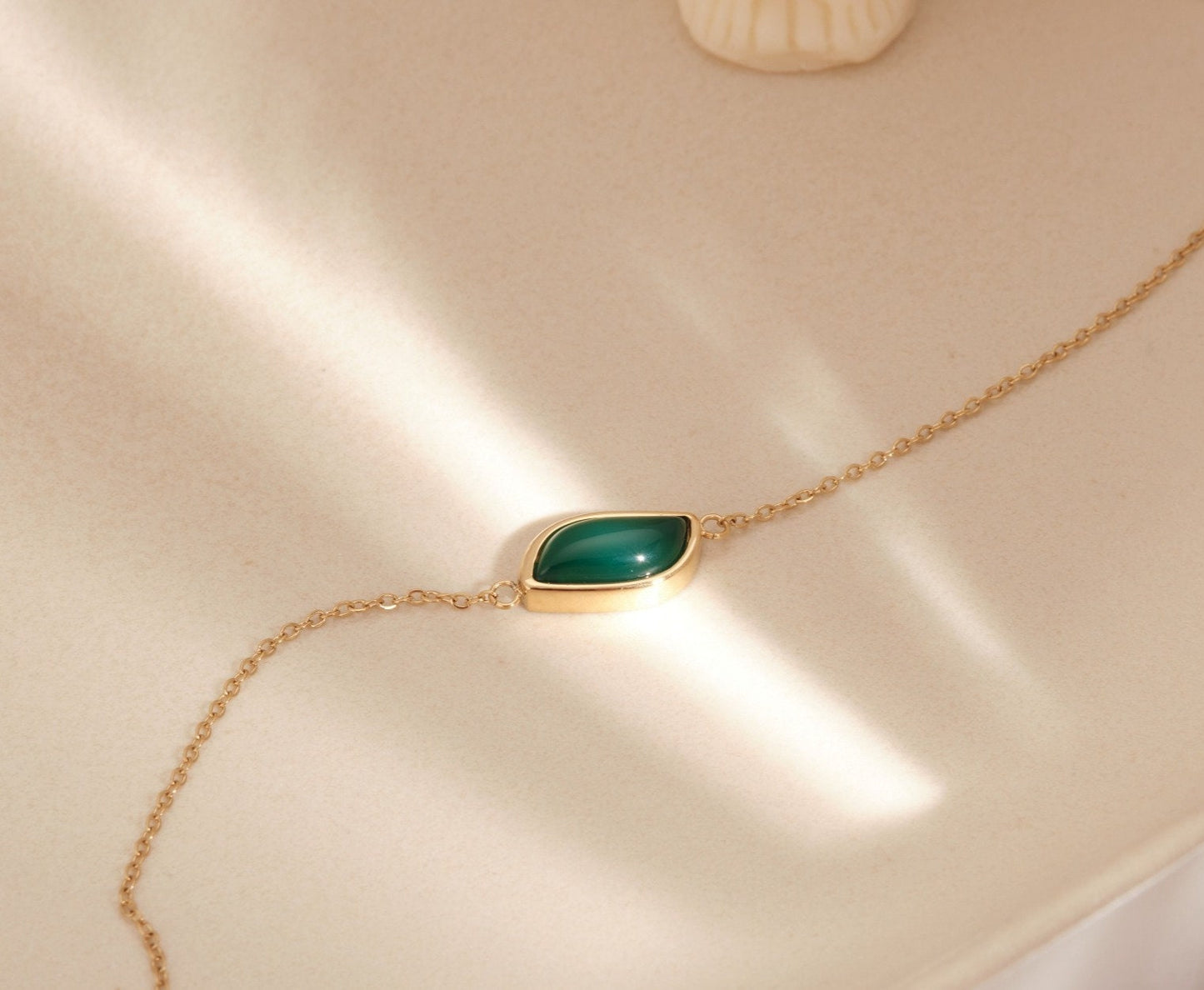 Green Agate Necklace, Gold Necklace, Green Jade Charm Bracelet, Dainty Necklace, Dainty Bracelet, WATERPROOF, Gold Jewelry, Minimalist