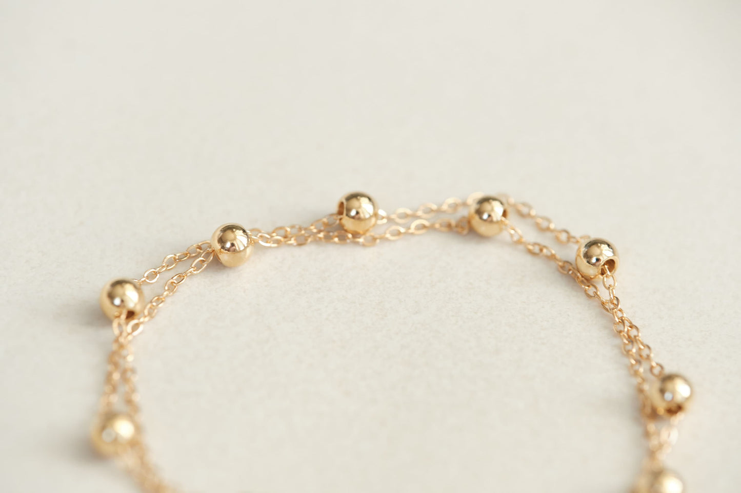 18k gold beads bracelet, double bead chain bracelet, double layer bracelet, gold chain bracelet, gold bracelet, Waterproof stainless steel