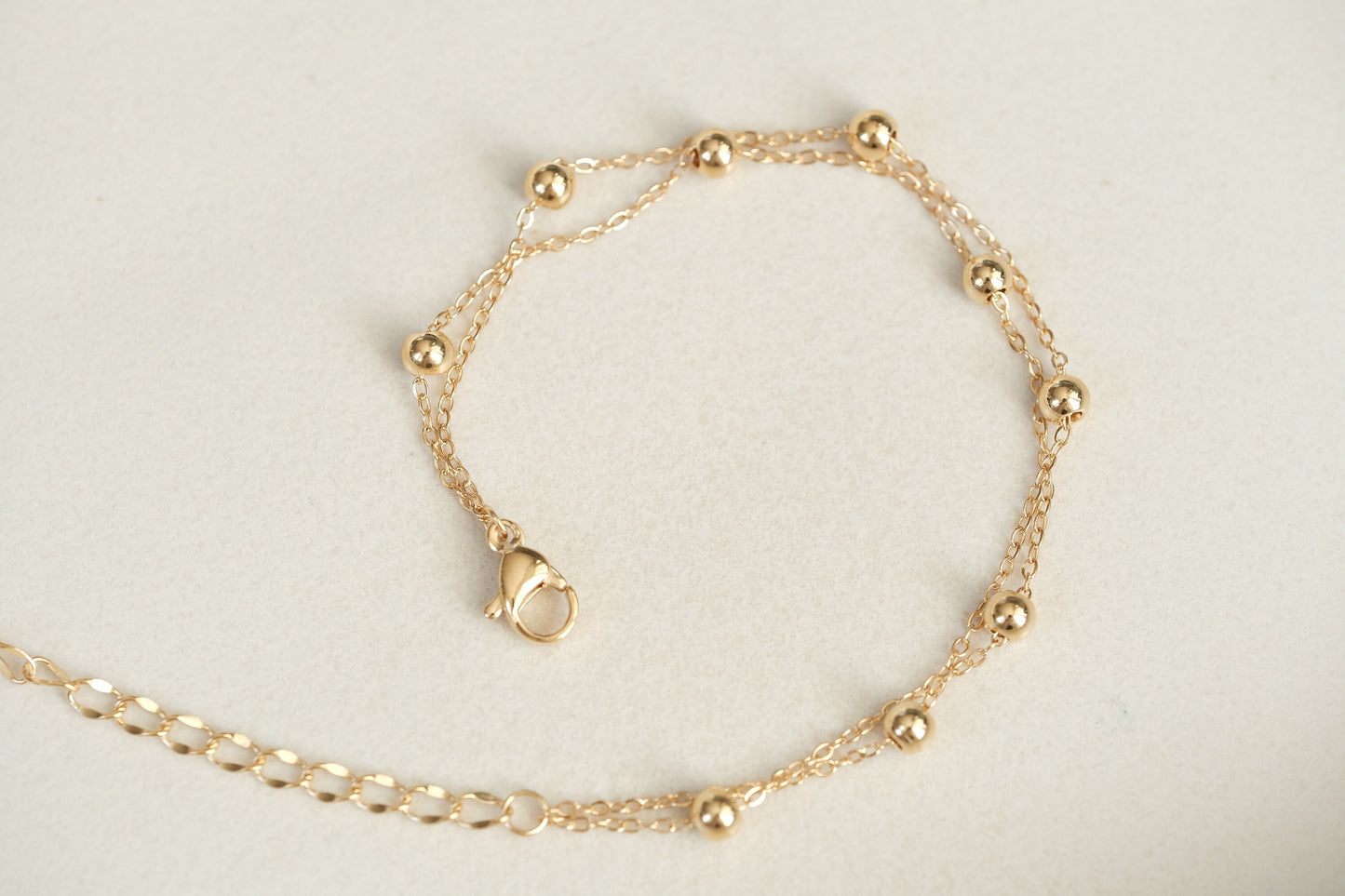 18k gold beads bracelet, double bead chain bracelet, double layer bracelet, gold chain bracelet, gold bracelet, Waterproof stainless steel