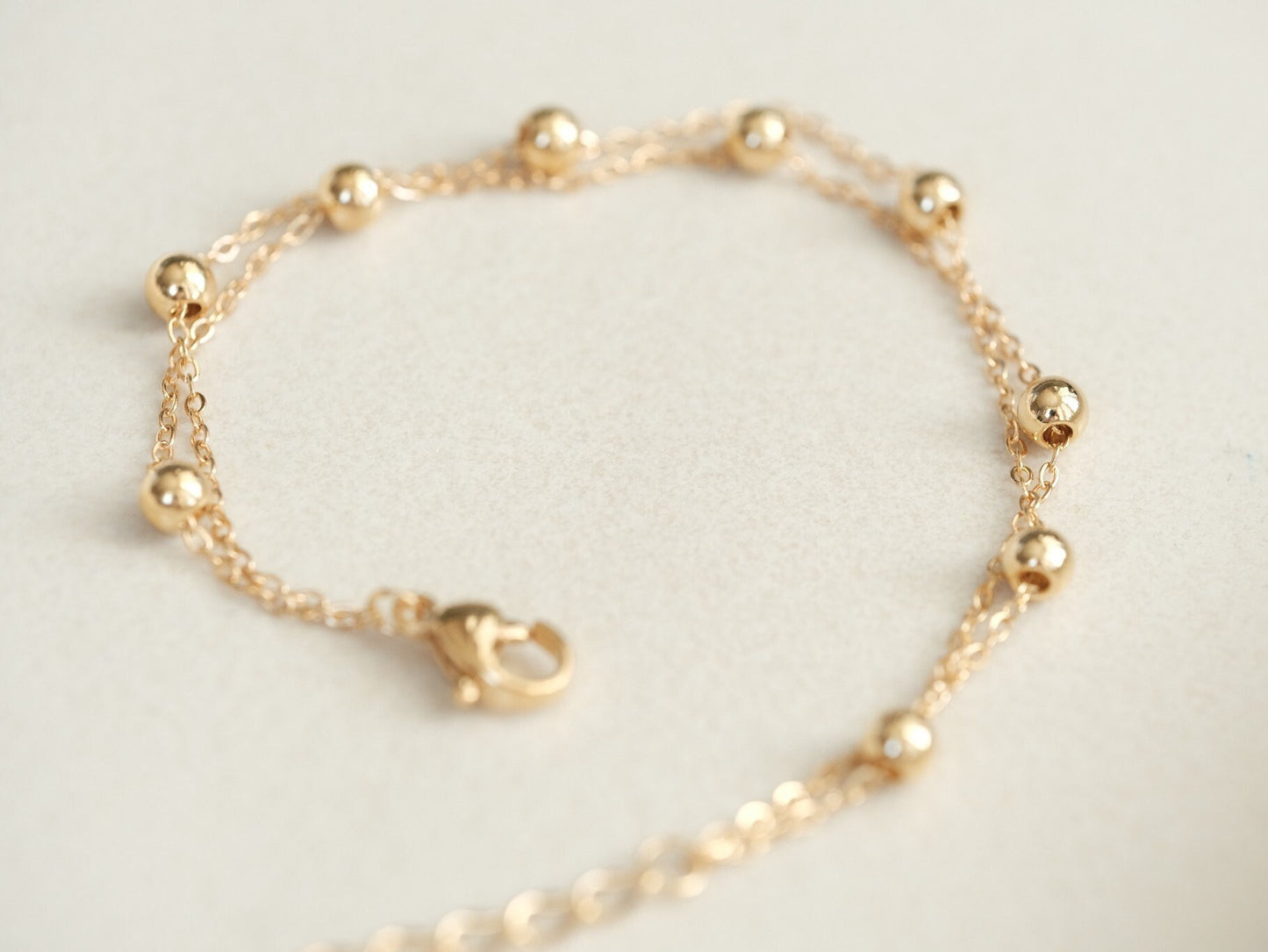 18k gold beads bracelet, double bead chain bracelet, double layer bracelet, gold chain bracelet, gold bracelet, Waterproof stainless steel