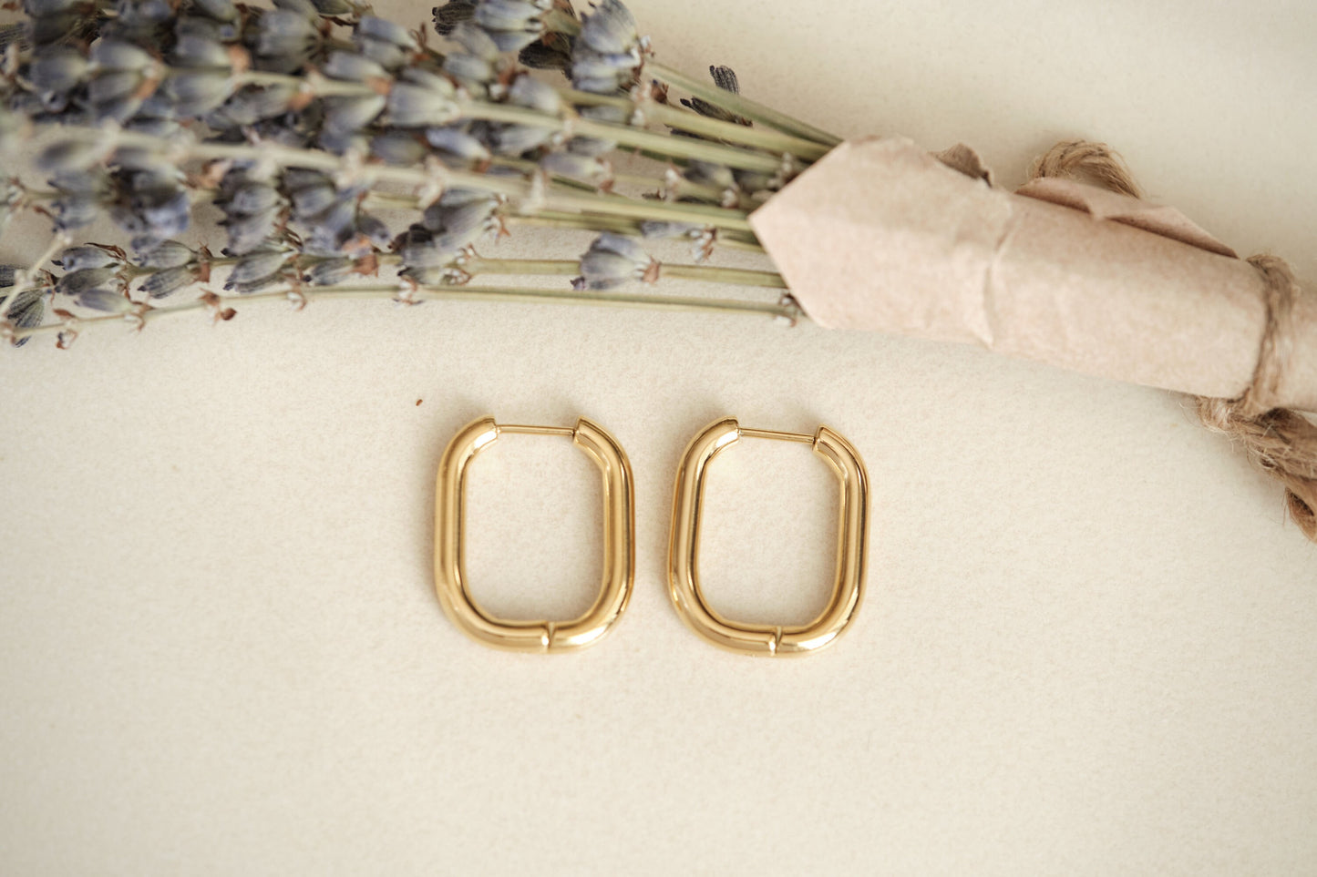Gold Square Hoop Earring, Gold PVD Coating Earring, Tarnish Resist Earring, Rectangle Hoops, Gold Hoop Earrings, Gold Earring Gift