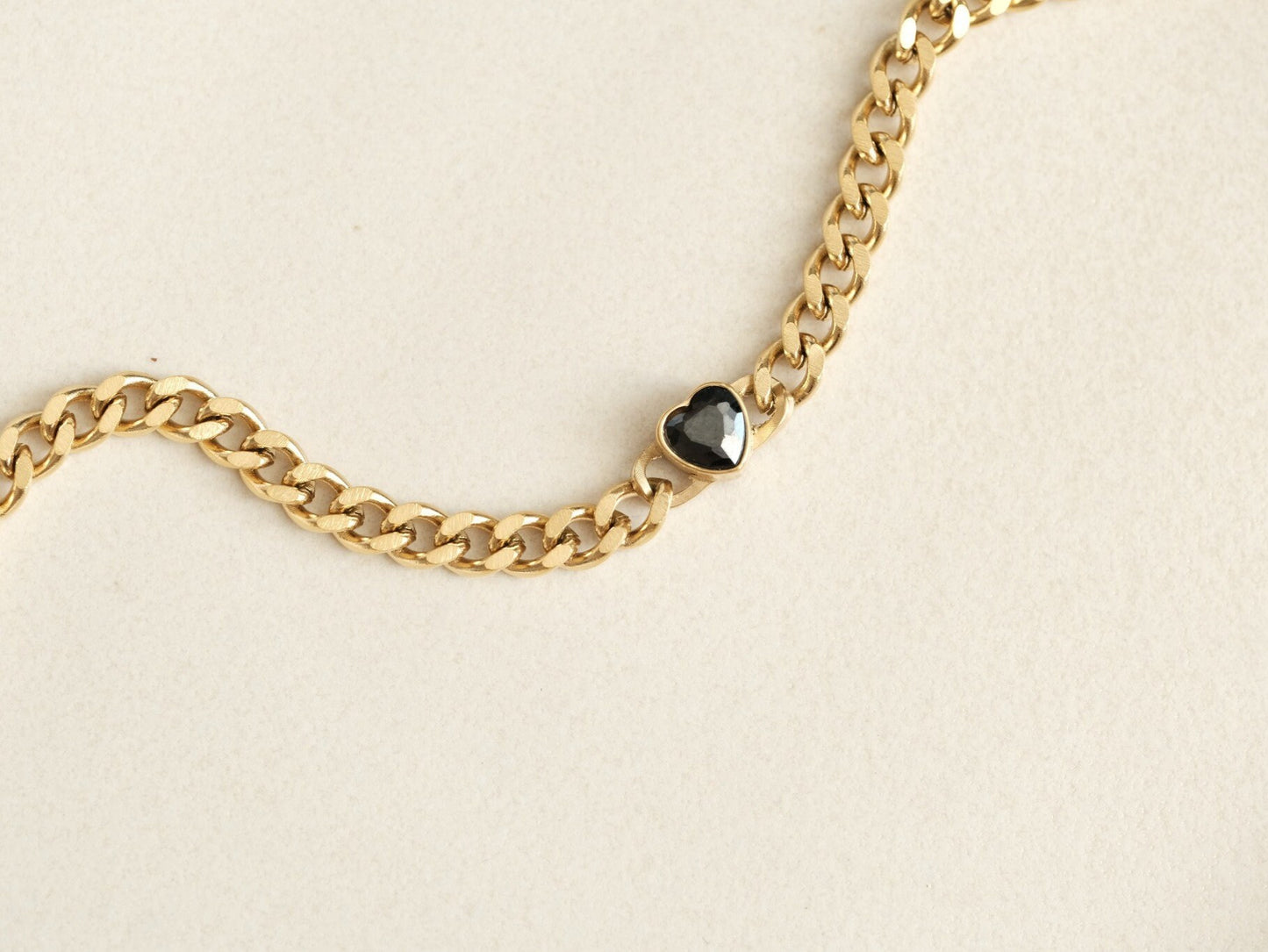 18K Gold Cuban Chain Choker Necklace, 6mm Cuban Chain Bracelet, Black Heart Necklace, Heart Necklace, Gold Necklace, Chain Bracelet, Anklet