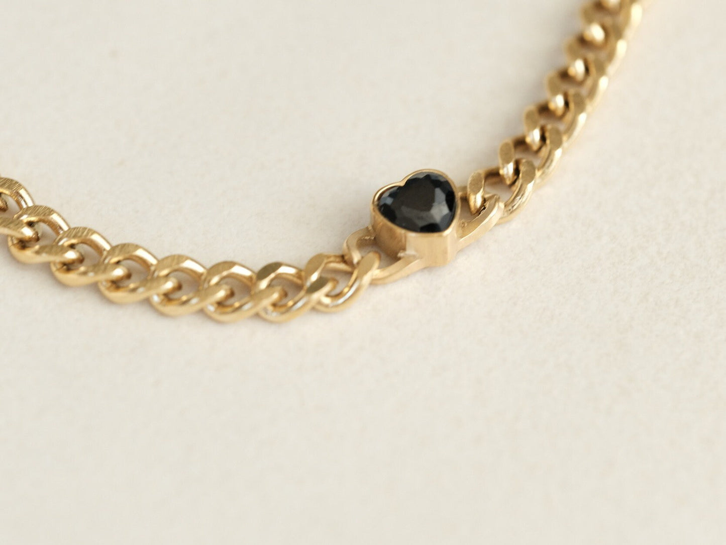18K Gold Cuban Chain Choker Necklace, 6mm Cuban Chain Bracelet, Black Heart Necklace, Heart Necklace, Gold Necklace, Chain Bracelet, Anklet