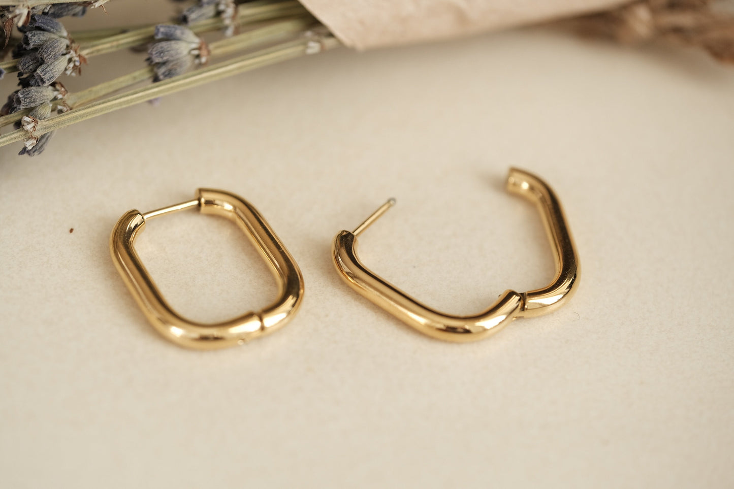 Gold Square Hoop Earring, Gold PVD Coating Earring, Tarnish Resist Earring, Rectangle Hoops, Gold Hoop Earrings, Gold Earring Gift