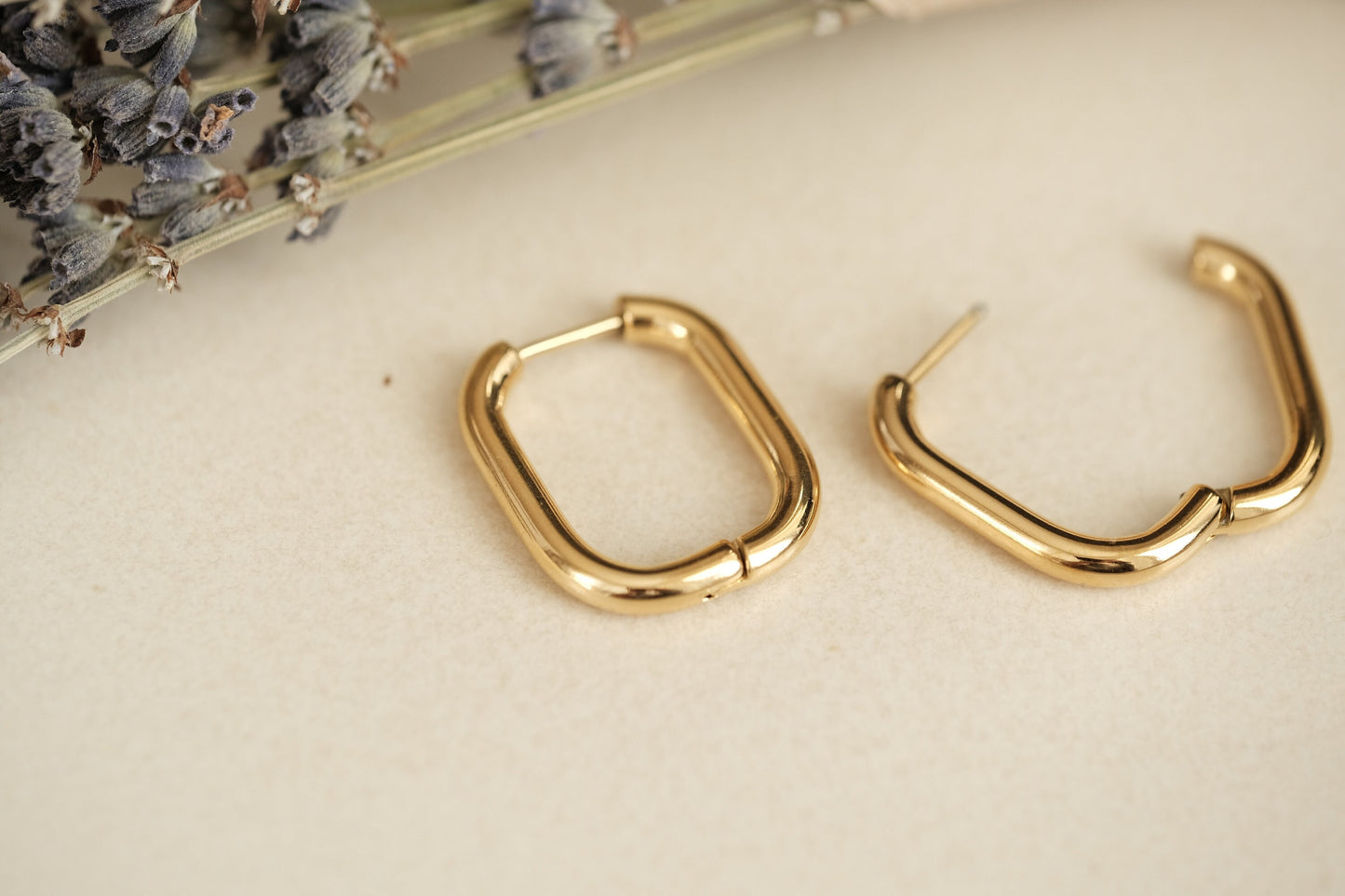 Gold Square Hoop Earring, Gold PVD Coating Earring, Tarnish Resist Earring, Rectangle Hoops, Gold Hoop Earrings, Gold Earring Gift