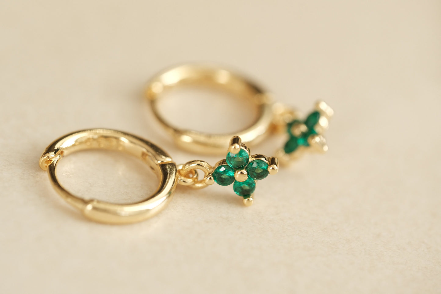 Gold Clover Earrings, Gemstone Clover Flower Earring, Four leaves clover Earrings, Gold Earrings, WATERPROOF Earrings, Tarnish Free Earrings