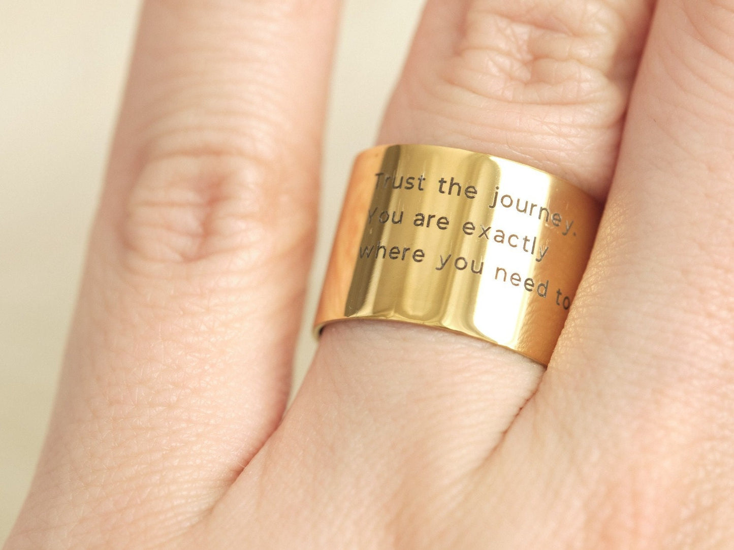 14mm Wide 18K Gold Band Ring, Personalized Engraving Ring, Gold Band, Engraved Ring, Wide Band Customized Ring, Personalized Ring Gift