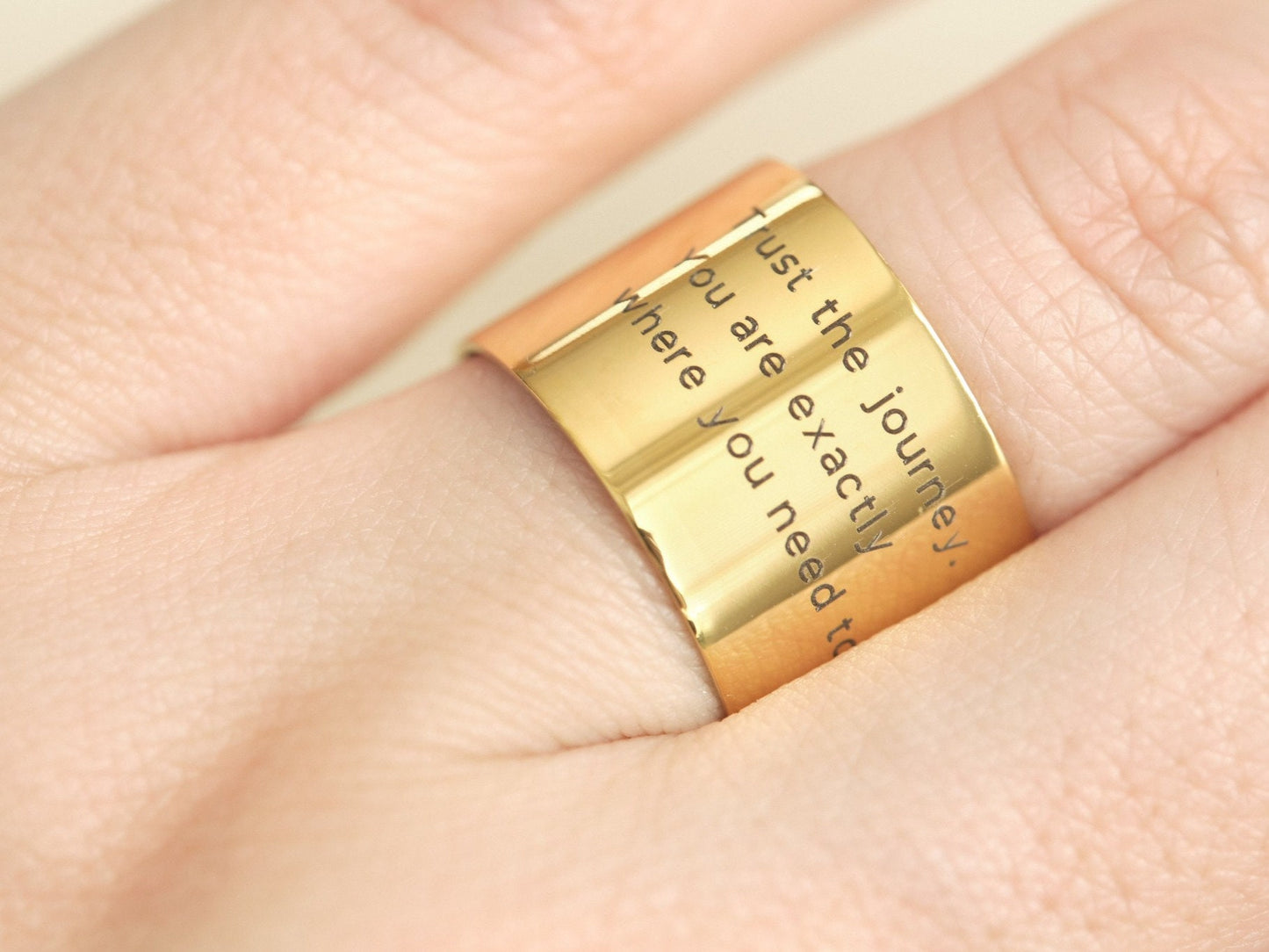 14mm Wide 18K Gold Band Ring, Personalized Engraving Ring, Gold Band, Engraved Ring, Wide Band Customized Ring, Personalized Ring Gift