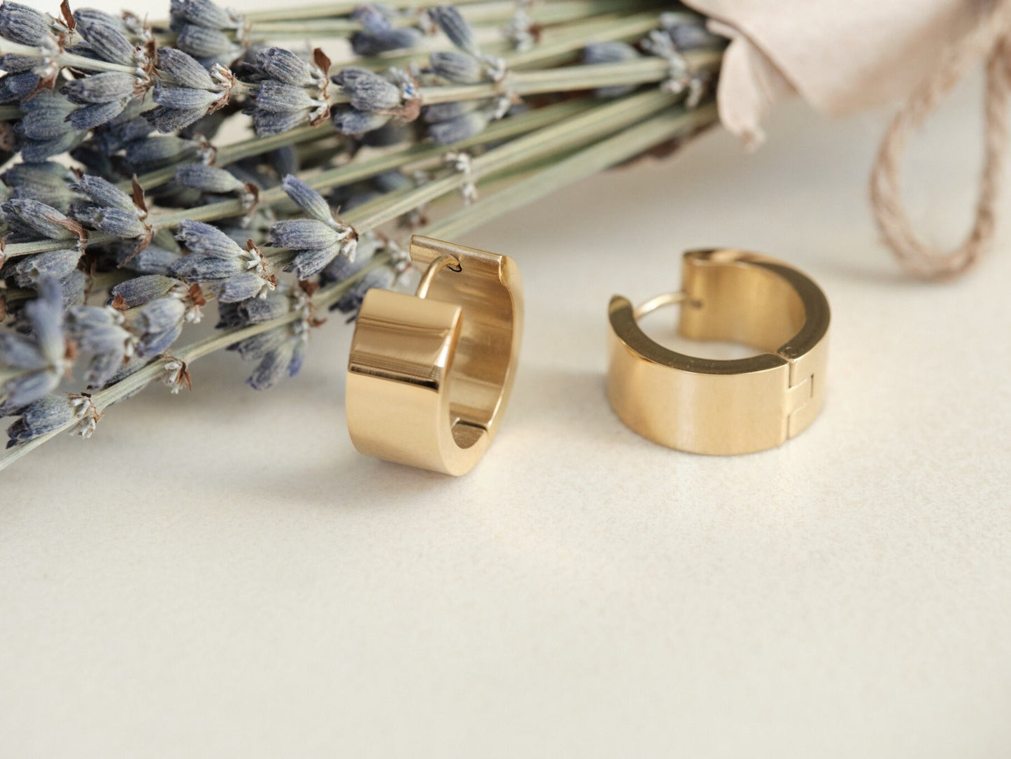 Gold Wide hoop earring hypoallergenic, gold hoop earrings, thick hoop earrings, Gold Huggie Hoop Earrings, chunky Huggie, WATERPROOF hoops