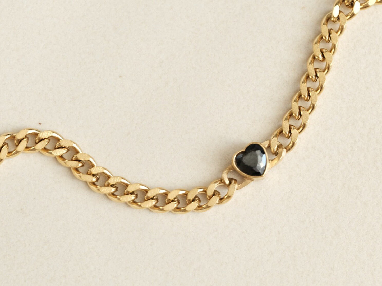 18K Gold Cuban Chain Choker Necklace, 6mm Cuban Chain Bracelet, Black Heart Necklace, Heart Necklace, Gold Necklace, Chain Bracelet, Anklet