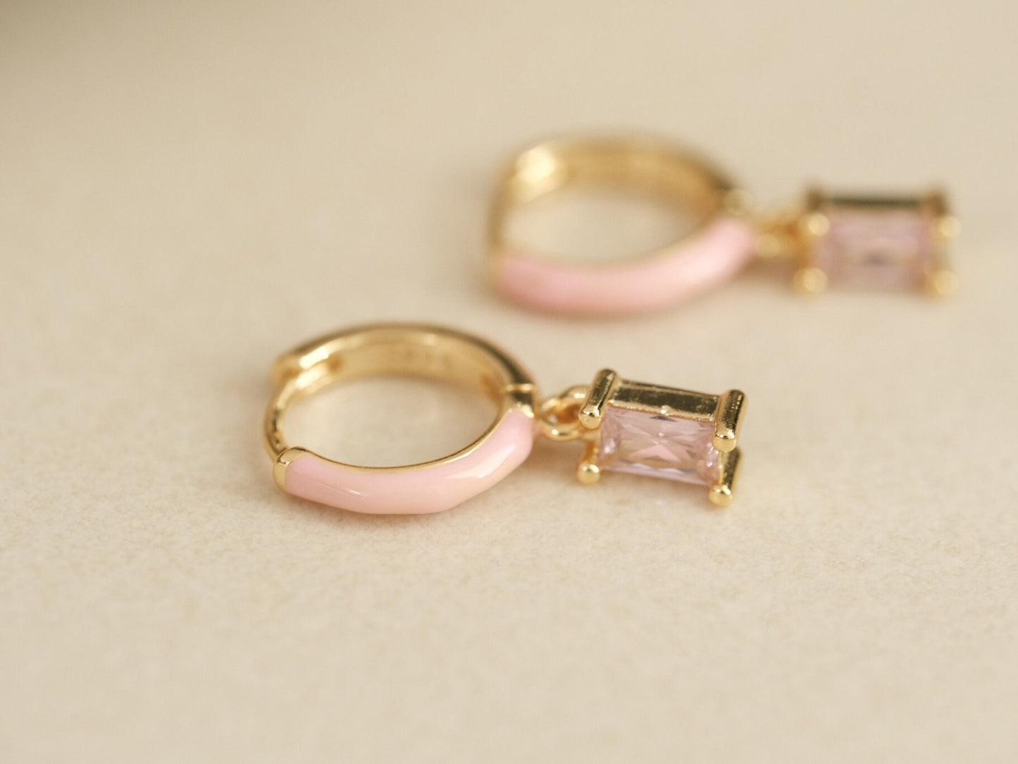 Gold Hoop Earrings, Silver Post Hoops, Baguette CZ Hoops, Emerald Earring, Enamel Earring, Dainty Earring, Dangling Earring, Gold Hoops