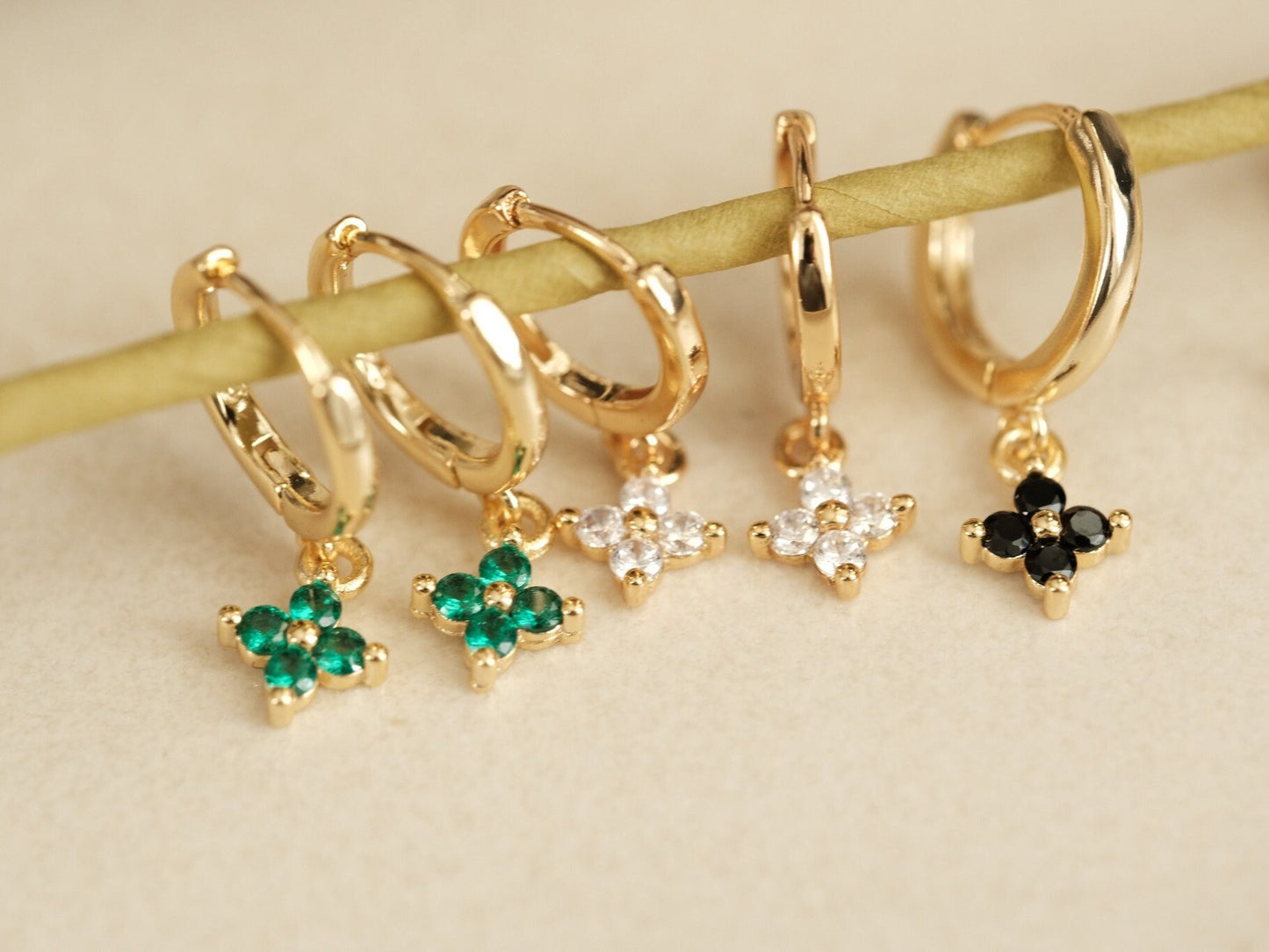 Gold Clover Earrings, Gemstone Clover Flower Earring, Four leaves clover Earrings, Gold Earrings, WATERPROOF Earrings, Tarnish Free Earrings