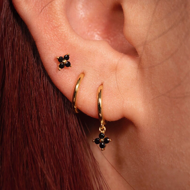 Gold Clover Earrings, Gemstone Clover Flower Earring, Four leaves clover Earrings, Gold Earrings, WATERPROOF Earrings, Tarnish Free Earrings