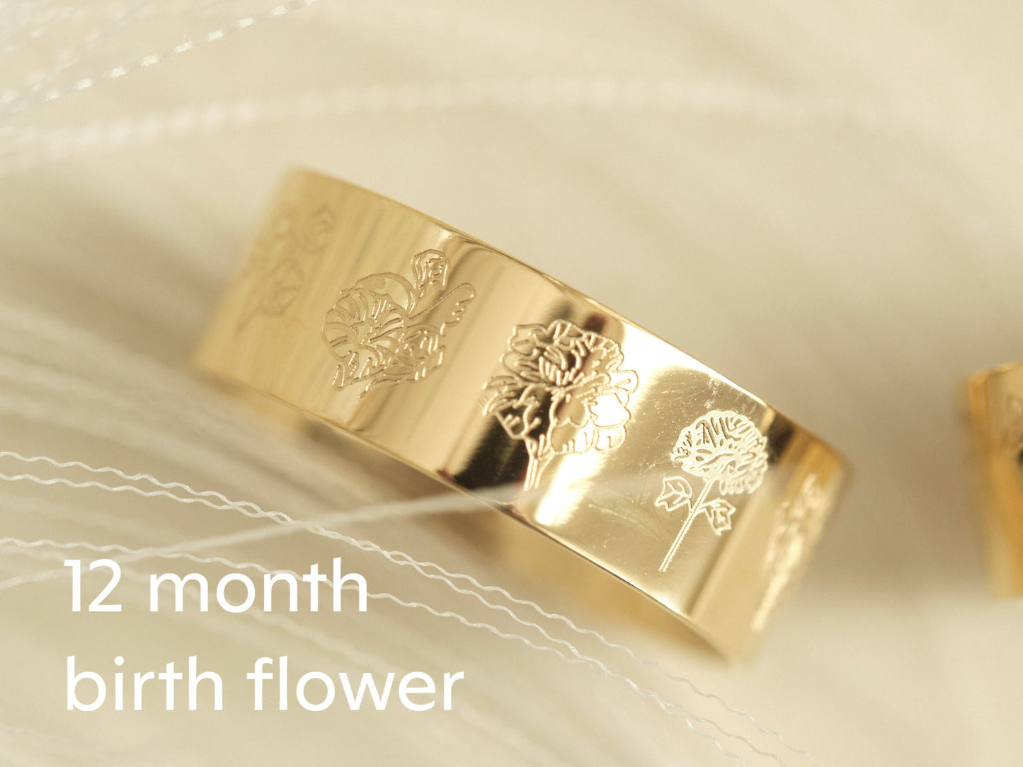 Gold birth flower ring, gold ring, birthday gift for her, month flower ring, personalized month flower jewelry, tarnish free ring, 12 months