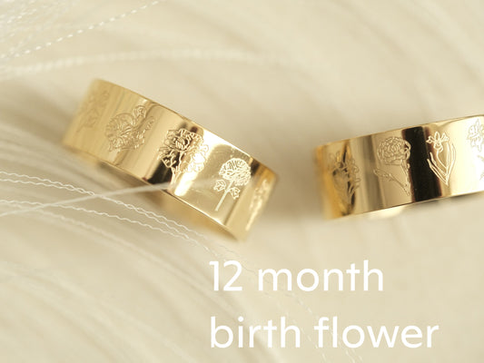 Gold birth flower ring, gold ring, birthday gift for her, month flower ring, personalized month flower jewelry, tarnish free ring, 12 months