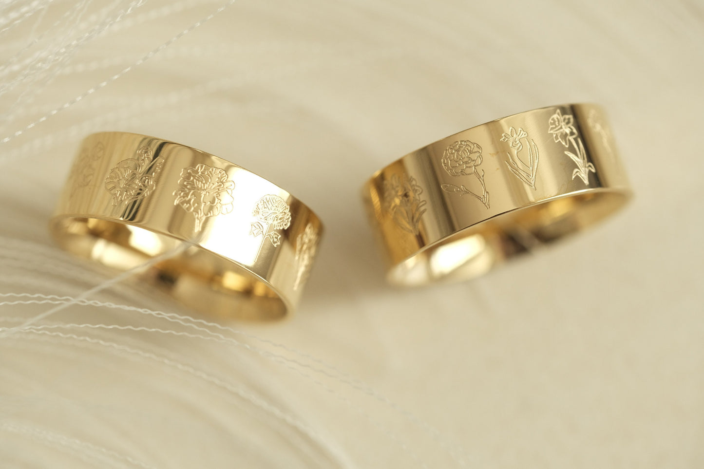 Gold birth flower ring, gold ring, birthday gift for her, month flower ring, personalized month flower jewelry, tarnish free ring, 12 months