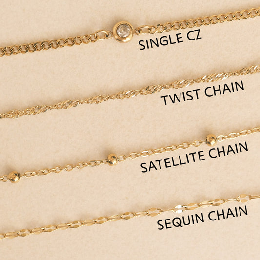 Gold Anklet, Anklets for woman, Twist Chain Anklet, Gold Chain Anklet, Dainty Anklet, Satellite Chain, Sequin Chain, Tiny Diamond Anklet