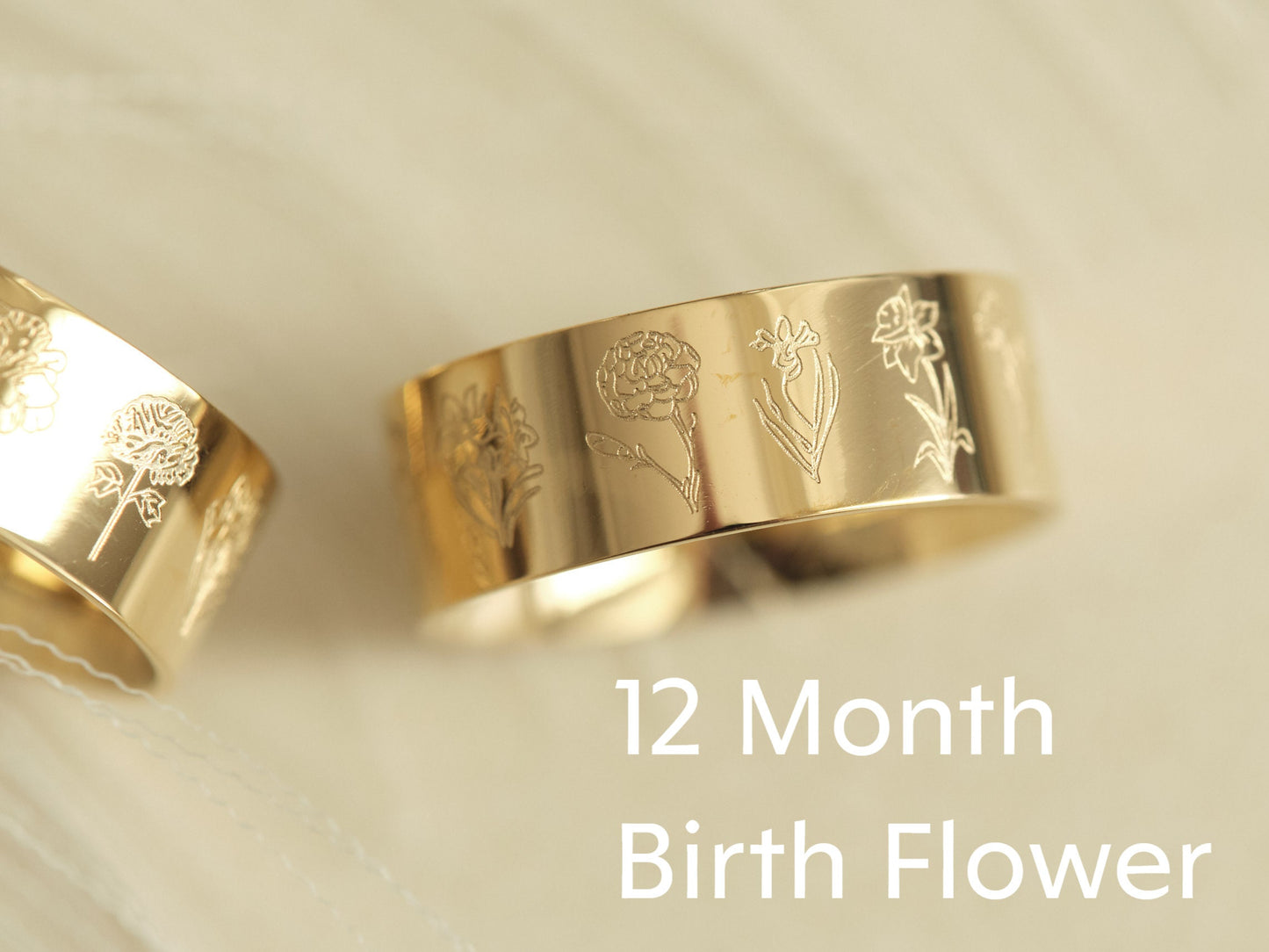 Gold birth flower ring, gold ring, birthday gift for her, month flower ring, personalized month flower jewelry, tarnish free ring, 12 months