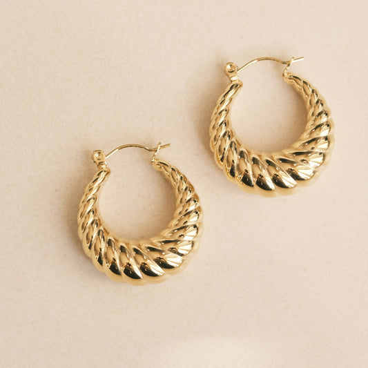 Gold Croissant Hoop Croissant Earrings Twisted Earrings Minimal Rope Braid Hoop Earrings Bohemian Hoop Earring bubble earring, gold earring