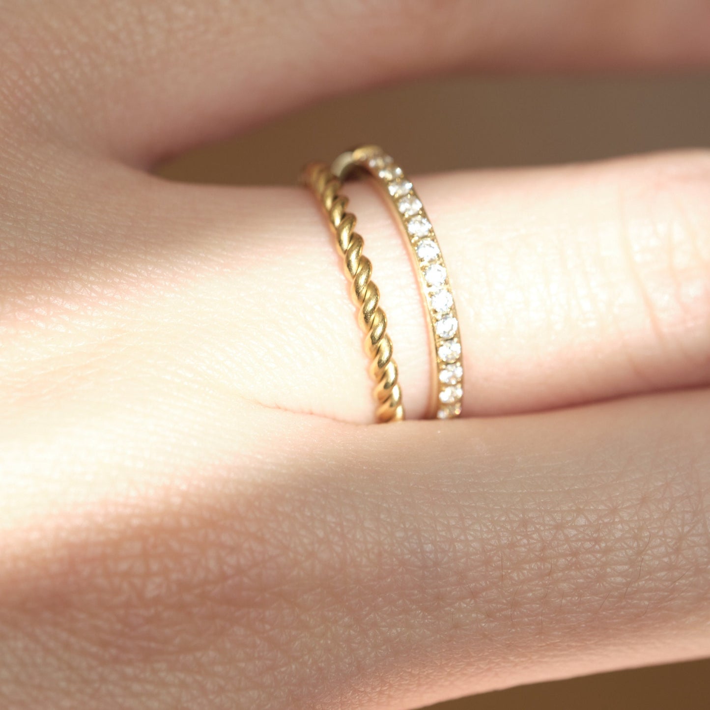 18K Gold Twisted Ring, double band ring, Croissant Ring Stackable Ring Gold Thick Band Ring Rope Ring Signet Ring for Women Gold cz Ring