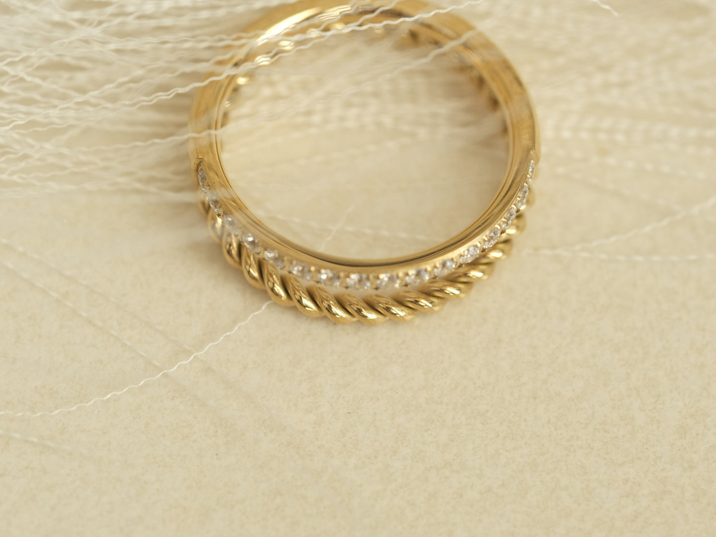 18K Gold Twisted Ring, double band ring, Croissant Ring Stackable Ring Gold Thick Band Ring Rope Ring Signet Ring for Women Gold cz Ring