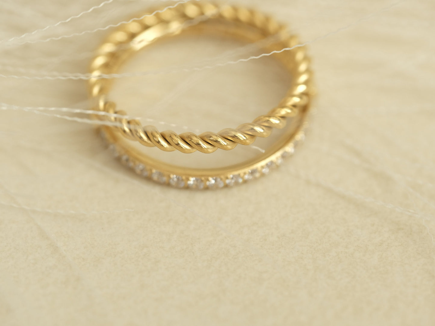 18K Gold Twisted Ring, double band ring, Croissant Ring Stackable Ring Gold Thick Band Ring Rope Ring Signet Ring for Women Gold cz Ring