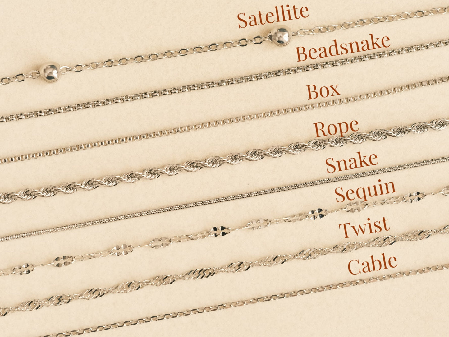 Silver Stainless Steel chains, Twist chain, Sequin chains, herringbone chains, rope chains, chain necklace, waterproof,16",18"20",24" chains