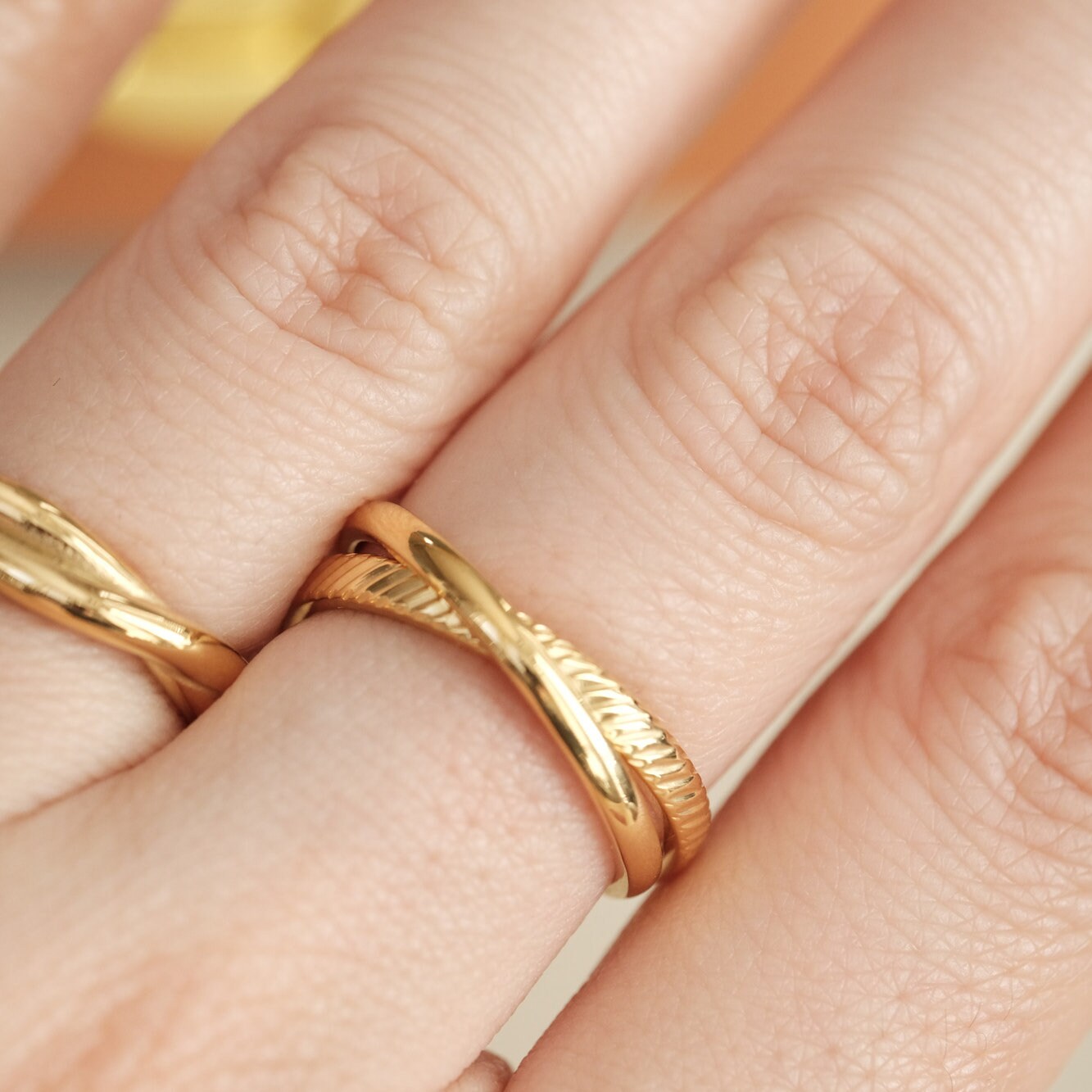 18K Gold Double Rings, Connected Rings, Duo Ring Set, Gold Ring, Band Ring, Dainty Ring, Twist Ring, Thin Ring, Waterproof Ring, Gold Band