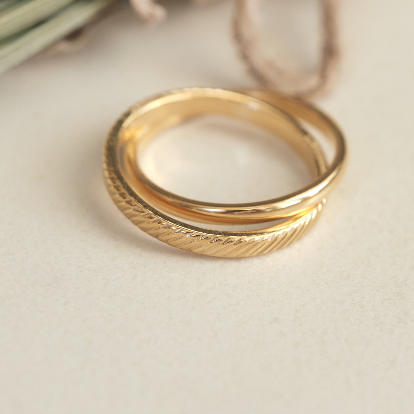 18K Gold Double Rings, Connected Rings, Duo Ring Set, Gold Ring, Band Ring, Dainty Ring, Twist Ring, Thin Ring, Waterproof Ring, Gold Band