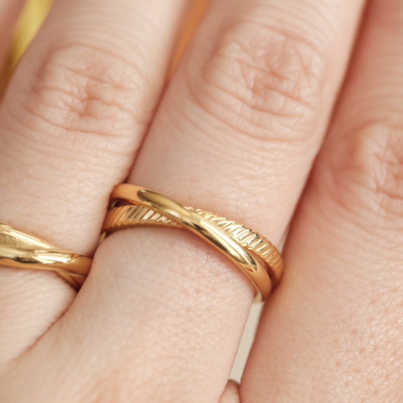 18K Gold Double Rings, Connected Rings, Duo Ring Set, Gold Ring, Band Ring, Dainty Ring, Twist Ring, Thin Ring, Waterproof Ring, Gold Band