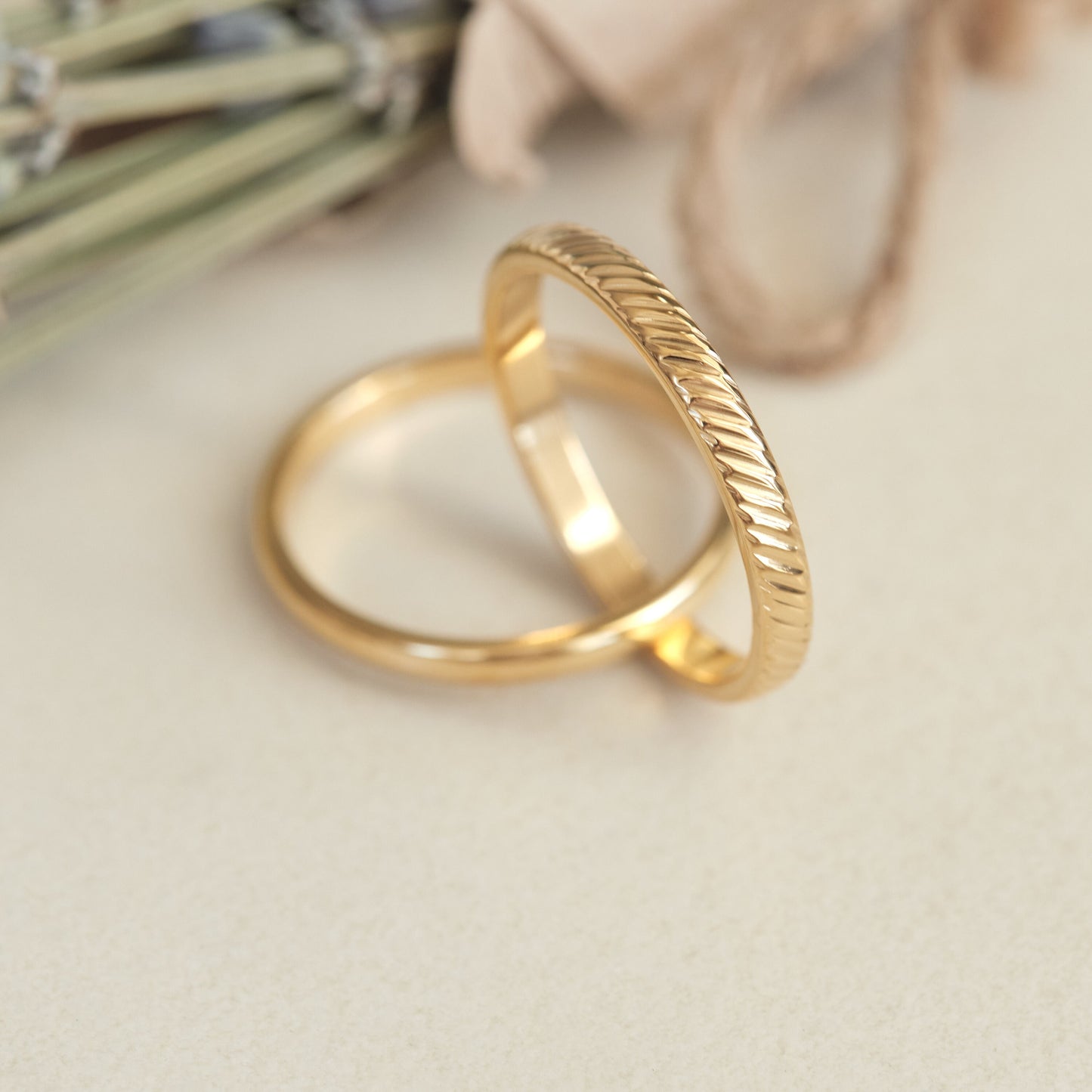 18K Gold Double Rings, Connected Rings, Duo Ring Set, Gold Ring, Band Ring, Dainty Ring, Twist Ring, Thin Ring, Waterproof Ring, Gold Band