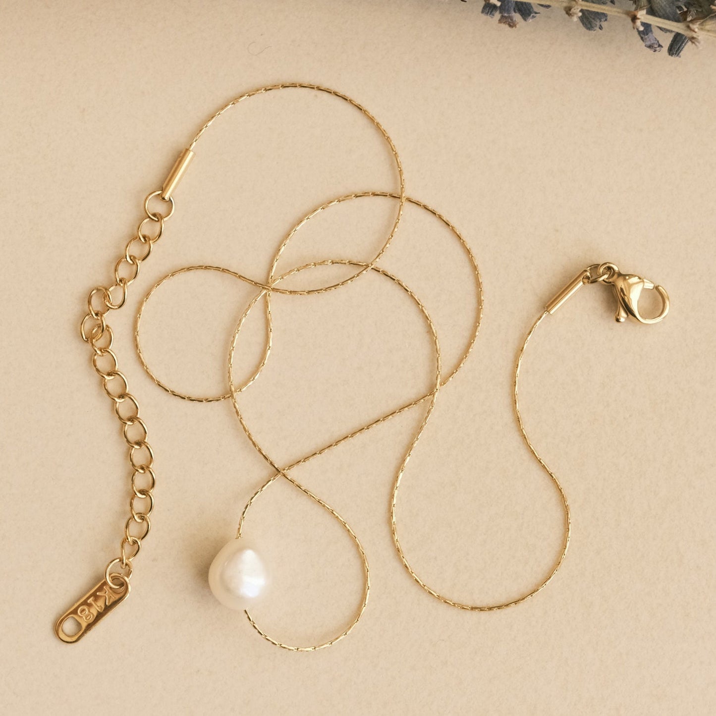 Single Baroque Freshwater Pearl Necklace, Extra Thin Snake Chain, Floating Diamond Crystal Necklace, 18K Gold PVD Necklace, Dainty Necklace