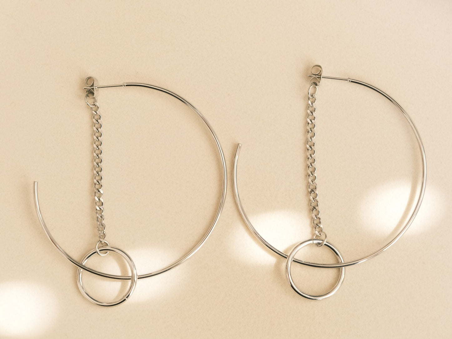 Big hoop earrings, Hoop Chain earrings, Gold bar hoop earrings, gift for her, large hoop earrings Dainty Hoops, Minimalist Hoops Geometry