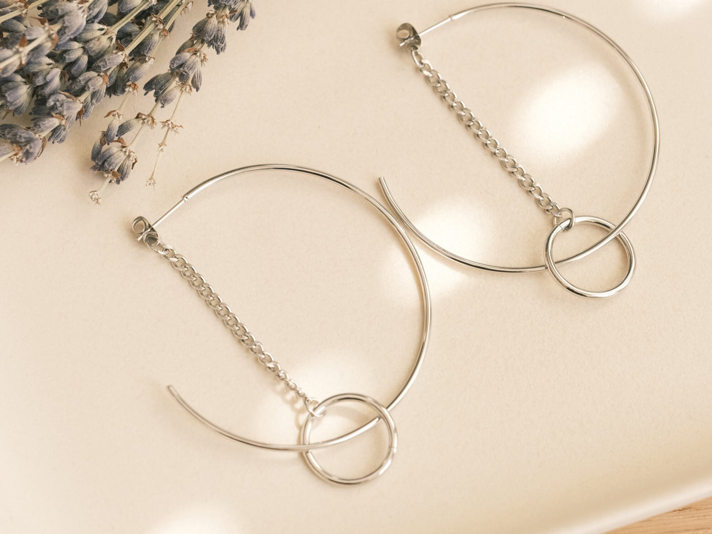 Big hoop earrings, Hoop Chain earrings, Gold bar hoop earrings, gift for her, large hoop earrings Dainty Hoops, Minimalist Hoops Geometry