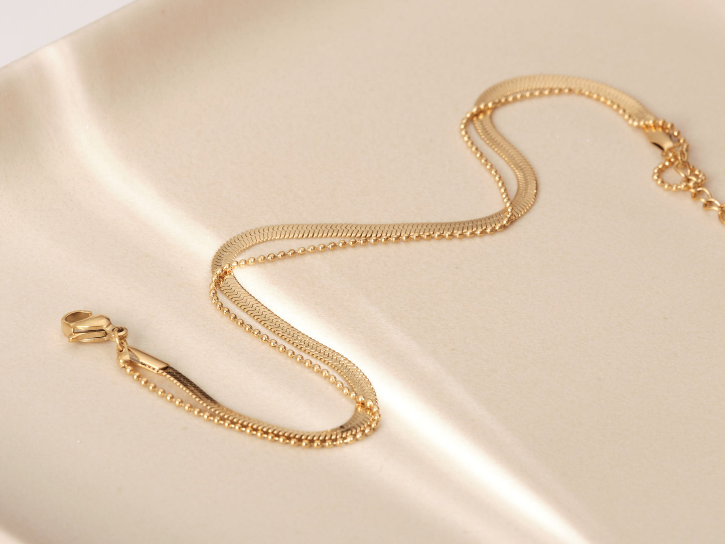 Gold Double Chain Bracelet, Gold Double Chain Anklet, Herringbone Bracelet, Snake Chain Bracelet, Gold Anklet, Snake Chain Anklet Bead Chain