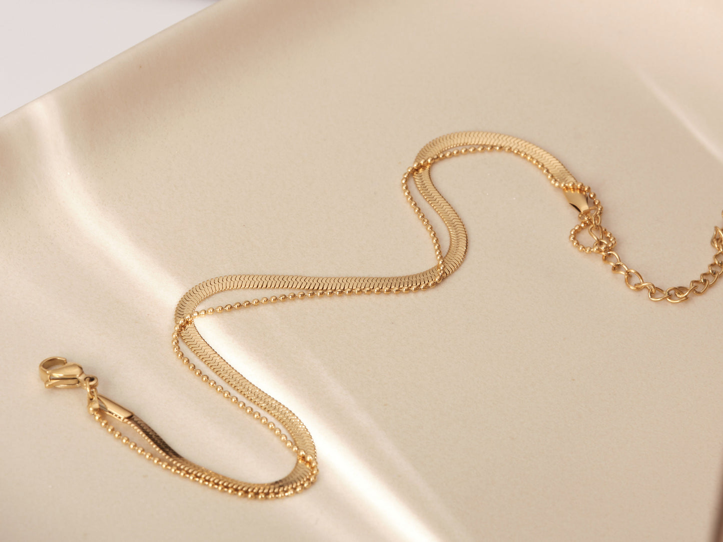 Gold Double Chain Bracelet, Gold Double Chain Anklet, Herringbone Bracelet, Snake Chain Bracelet, Gold Anklet, Snake Chain Anklet Bead Chain