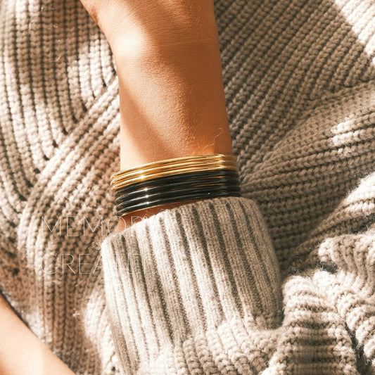 Black Bangle Bracelet, Gold Black Bangle for Women Plain Bangle Classic Slip On Bangle Tarnish Free Bangle Stackable Bangles Stacking Bangle