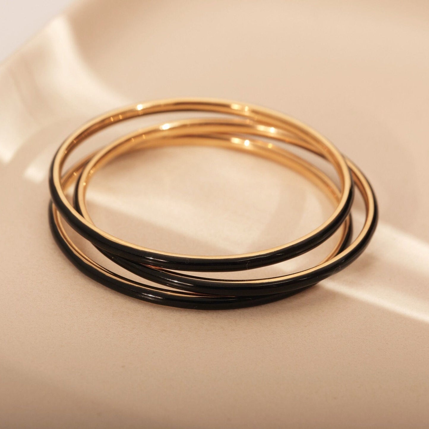 Black Bangle Bracelet, Gold Black Bangle for Women Plain Bangle Classic Slip On Bangle Tarnish Free Bangle Stackable Bangles Stacking Bangle