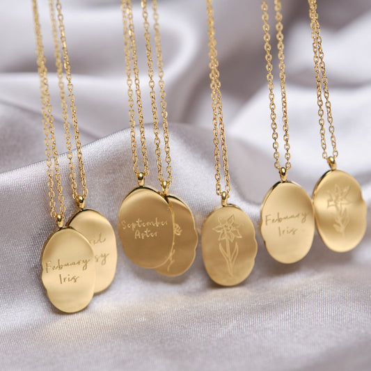 Personalized Birth Flower Necklace, Mother's Day Gift Gold Birth Month Flower necklace gift, birthday gift necklace birthflower gift pendant