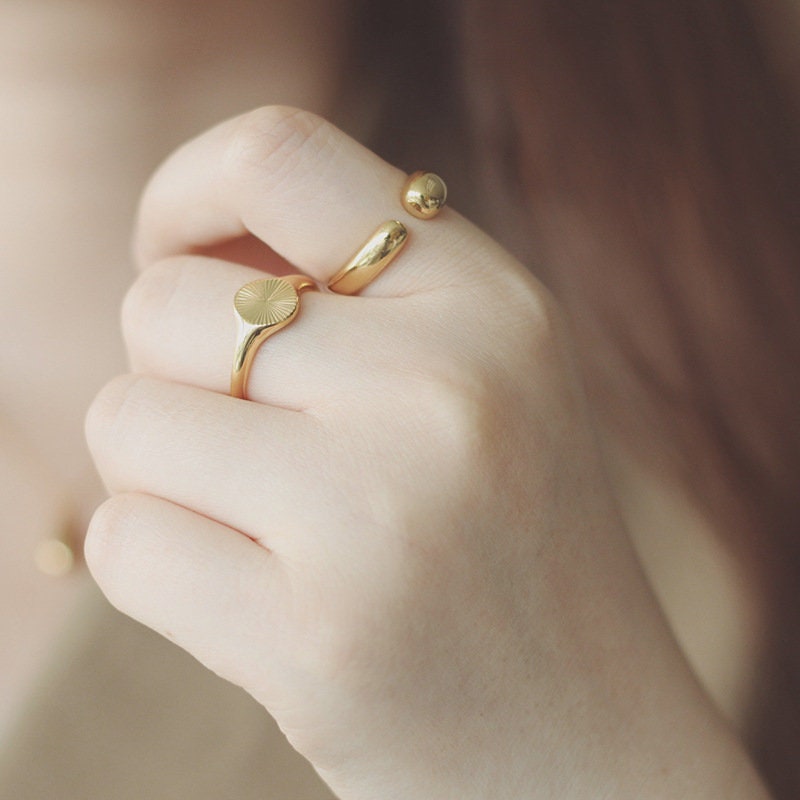 18K Sunbeam Ring 18K Gold Plated Signet Ring Delicate Ring Tiny Ring Stripe Ring Sunshine Ring Statement Ring Vintage Ring Minimalist Ring